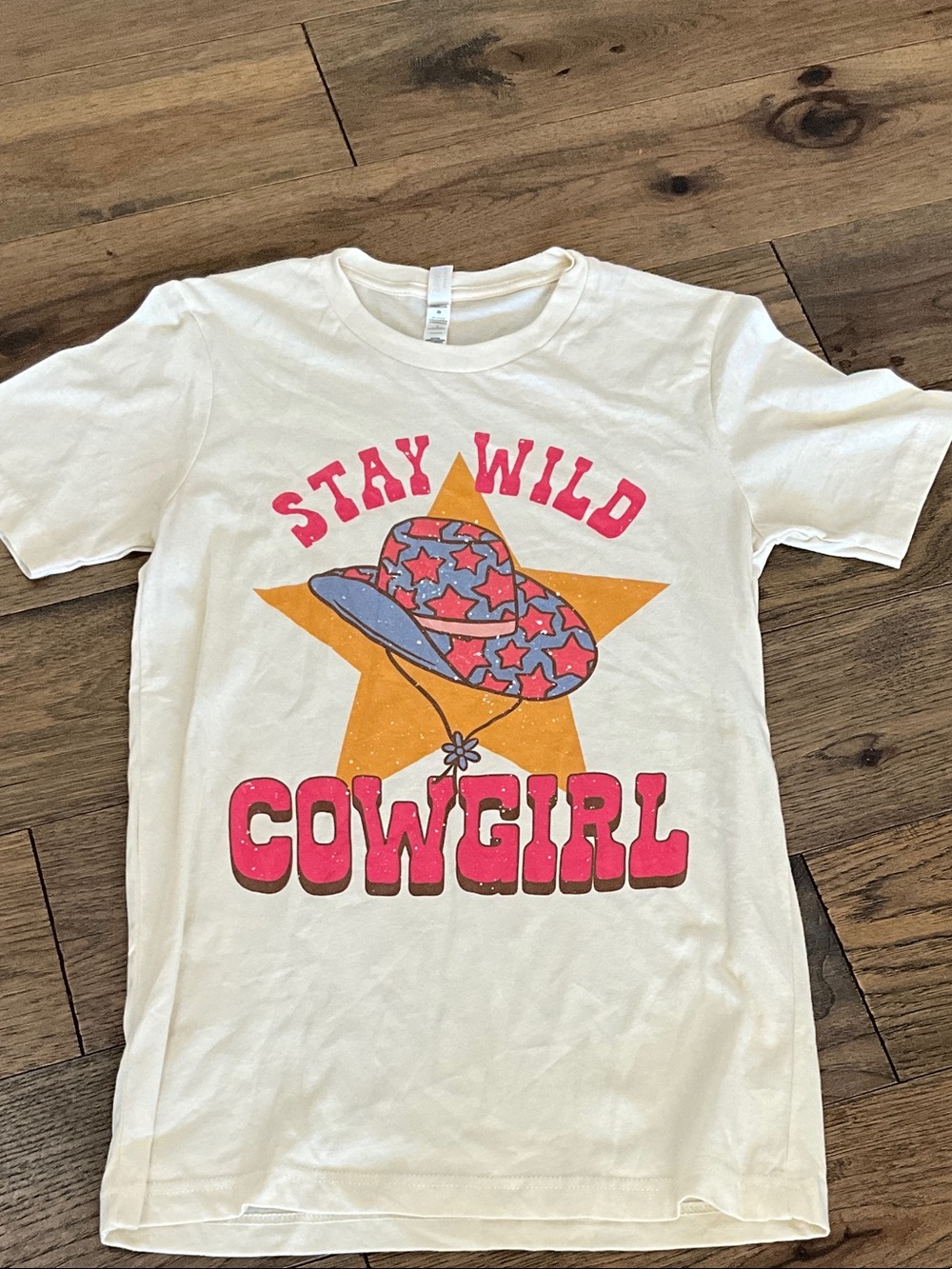 Bella Canvas White Tee with Pink and Yellow Cowgirl Graphic